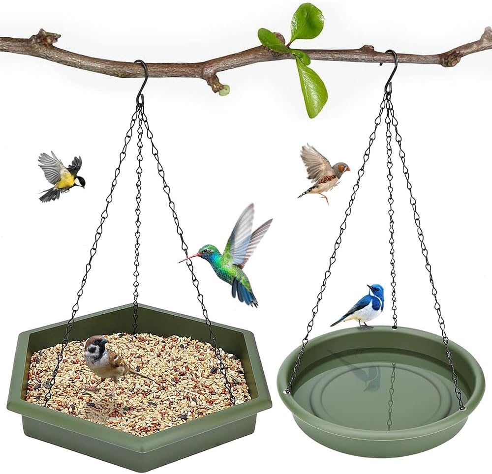 2-In-1 Hanging Bird Feeder & Bath | 12" Squirrel-Proof Tray with Drain Holes | Weatherproof PP for Outdoor Garden Decor,Hanging Bird Bath、Bird Feeder Tray image number 6