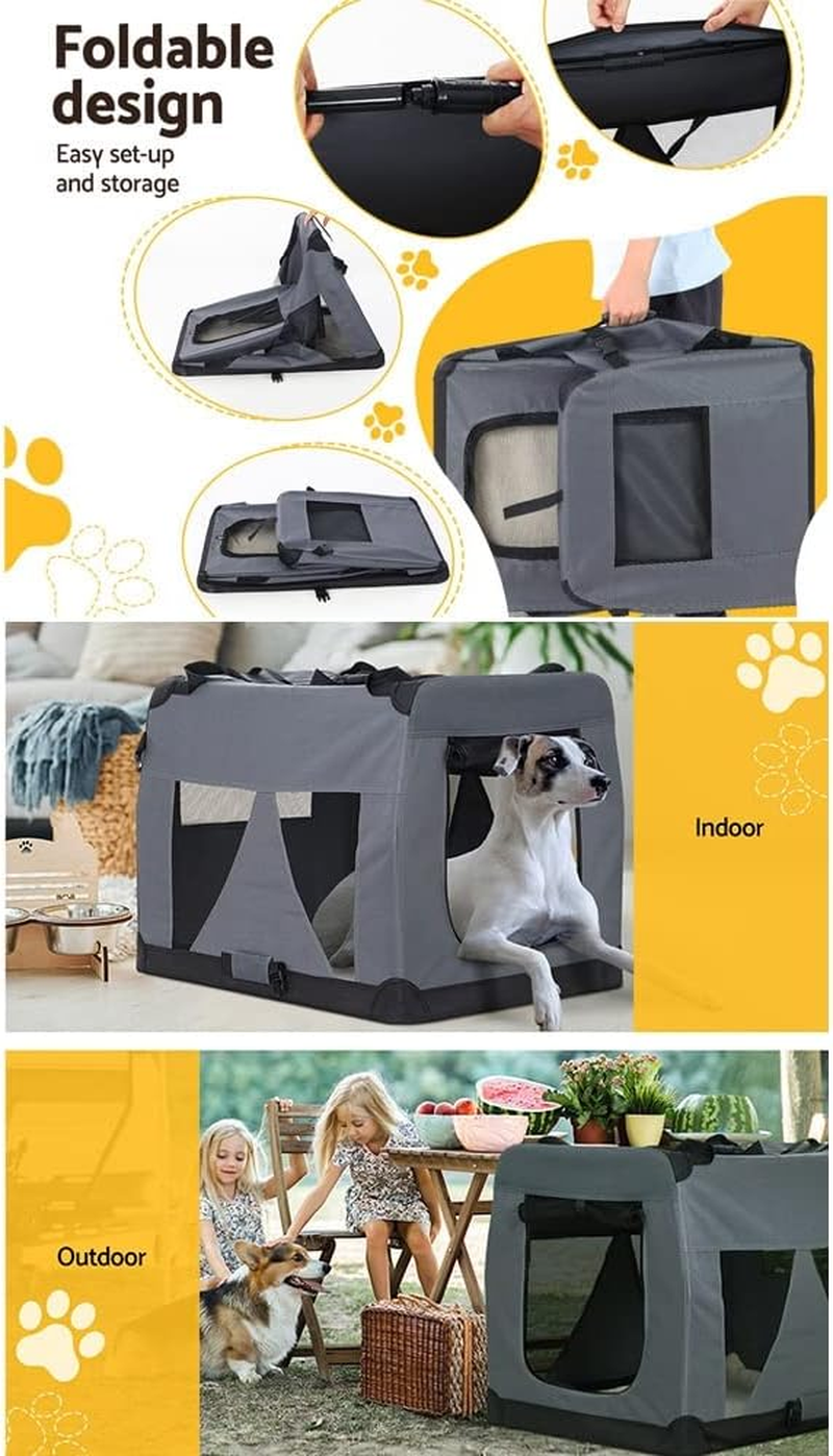 I.Pet Pet Carrier, 121 X 80 X 80Cm 600D Oxford 4XL Dog Crate Cat Carriers Foldable Bag Soft Sided Collapsible Travel Handbag Pets Products, Portable Removable Roof Cover Side Pocket Grey image number 2