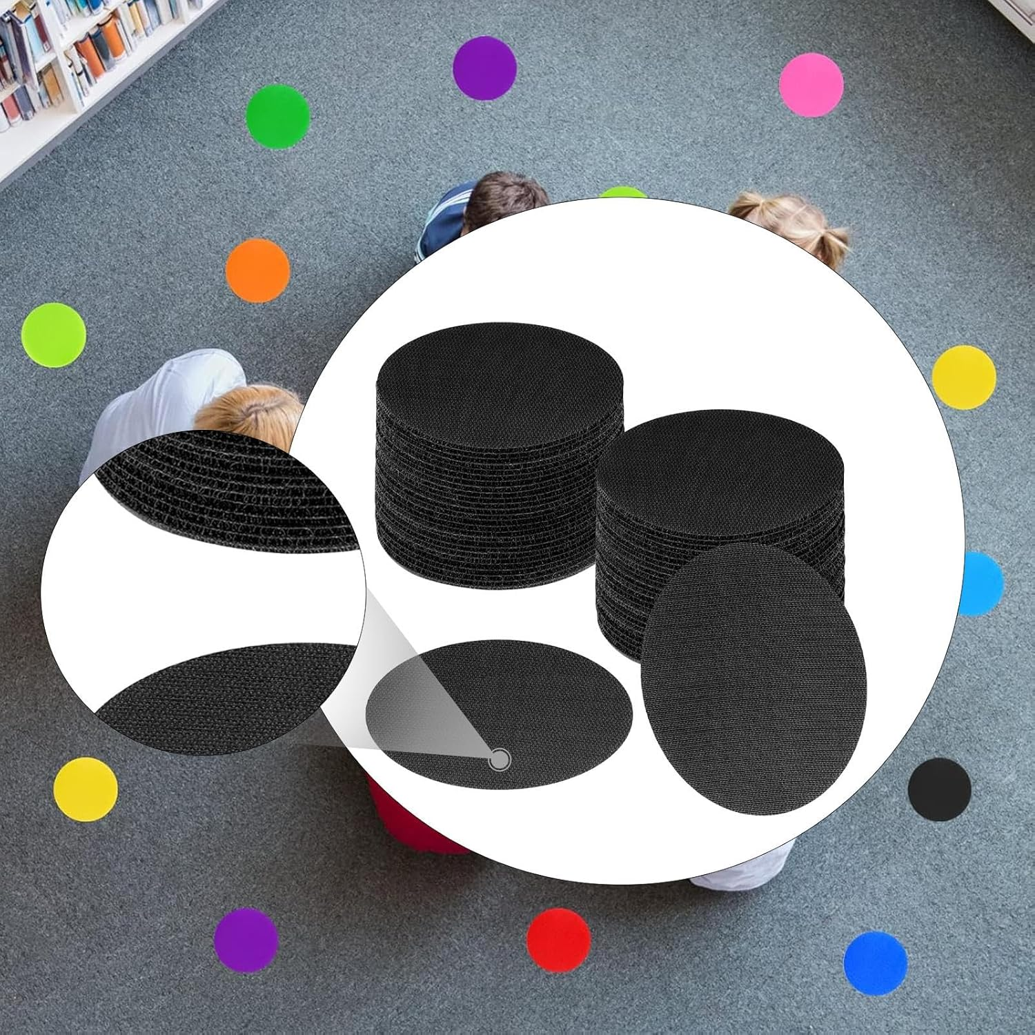 Ｂｅｓｇａ Carpet Dots Markers Spots Marker Sticker round 10Cm Floor Markers Floor Circles Spots for Gaming, Black, 48PC image number 2