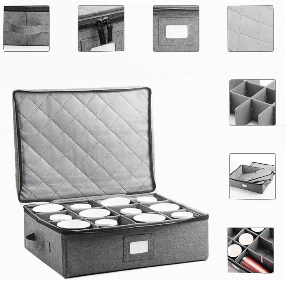 Stackable China Cup Storage Chest for 12 Mugs &ndash; Hard Shell Storage Case with Felt Dividers, Lid, Handles and Label Window &ndash; Ideal for Mugs, Coffee Cups, Tea Cups, and Glasses image number 1