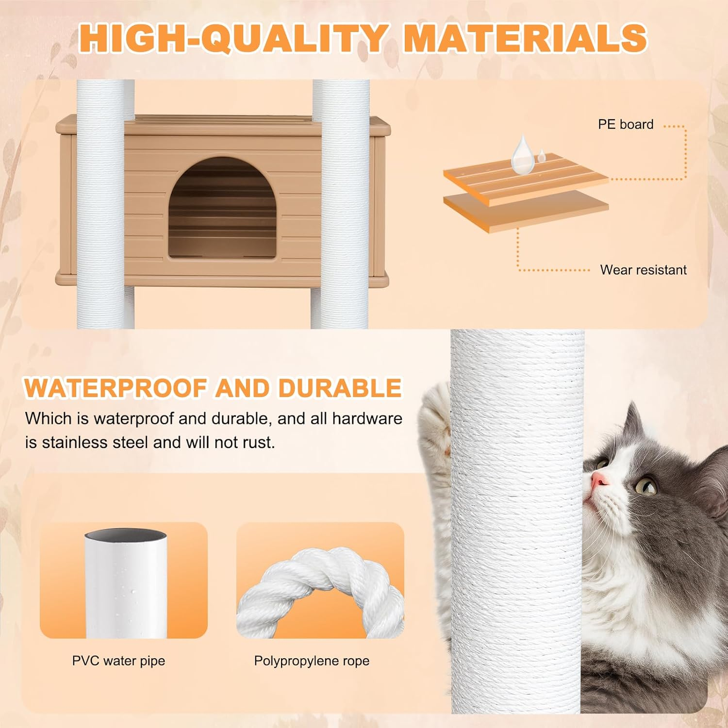 MAOHEGOU 68.9 Inches Tall Outdoor Weatherproof Cat Tower, Multi-Level Cat Tree, Large Cat Condo with PVC Board and Cat Scratching Posts, for outside and Indoor Cat Houses image number 2