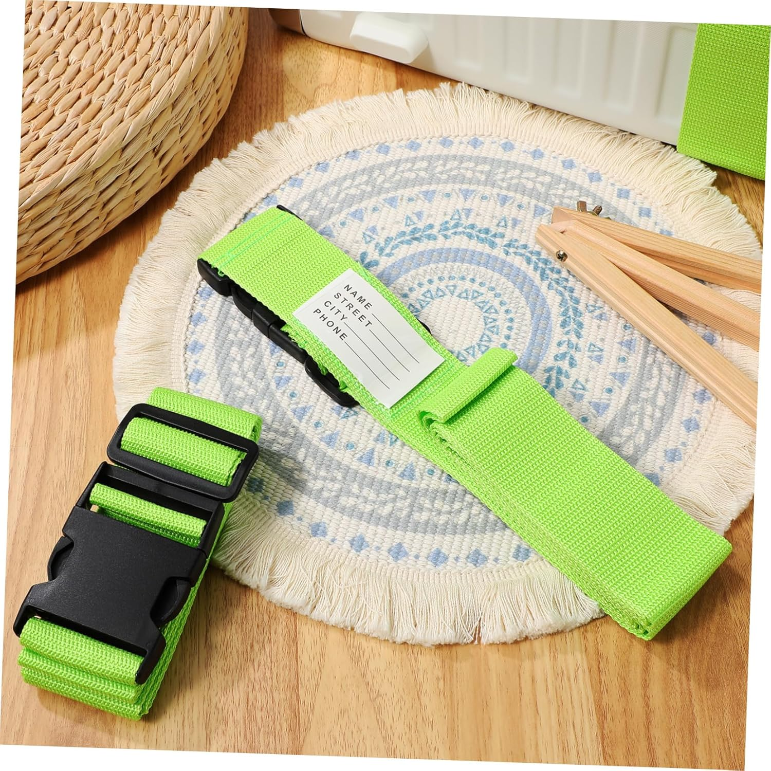 4Pcs Adjustable Fluorescent Luggage Straps for Suitcase with Polypropylene Buckle Belts Tear Resistant Suitcase Fixing Straps for Travel Bags for Enhanced Visibility and Secure image number 4