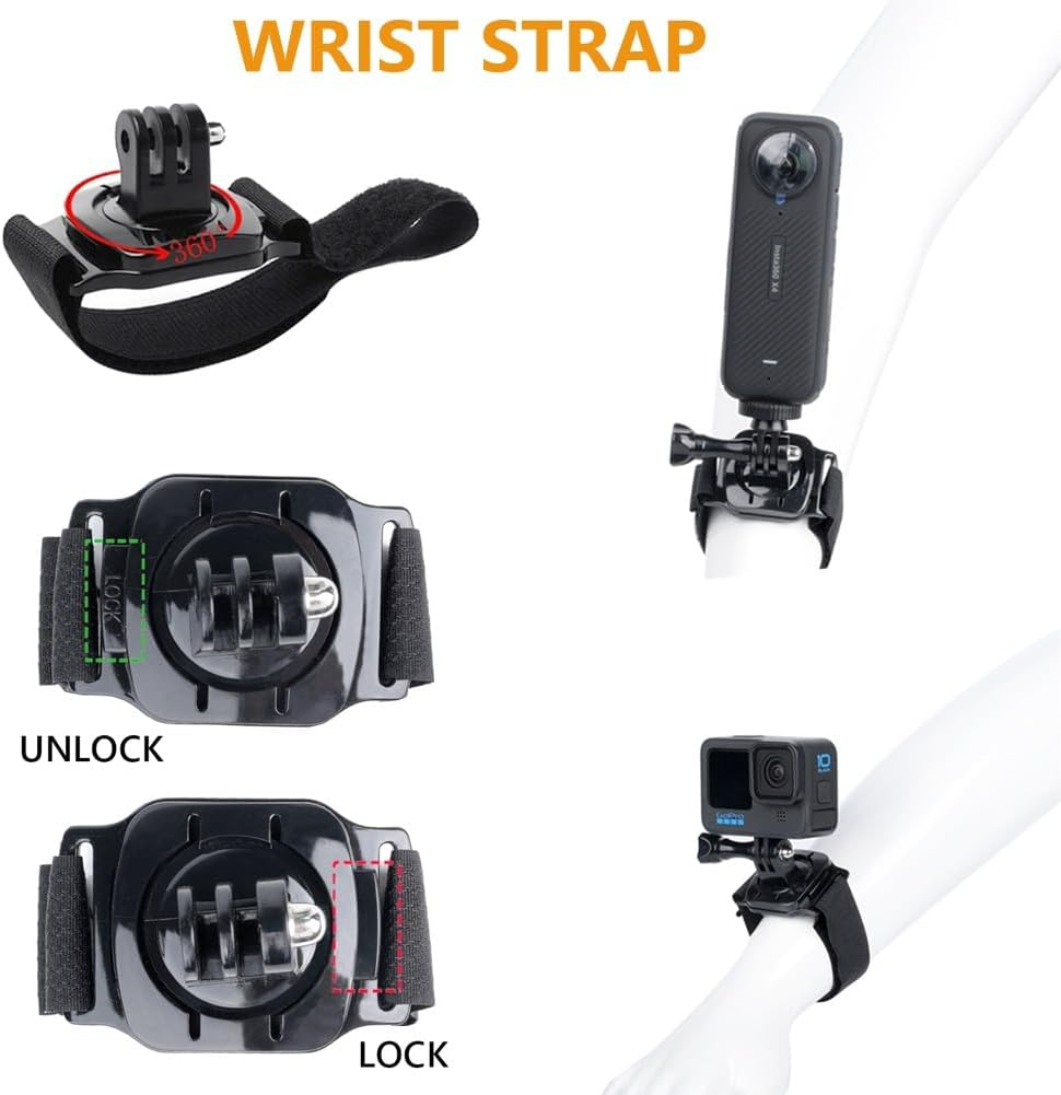 YEHOLDING Action Cam Mount Kit for Insta360 X4/X3/X2/Ace Pro/Ace, Backpack Clip, Chest Strap, Head Strap, Floating Mount, Black, Compatible with Gopro Hero, SJCAM (Pack of 10) image number 6