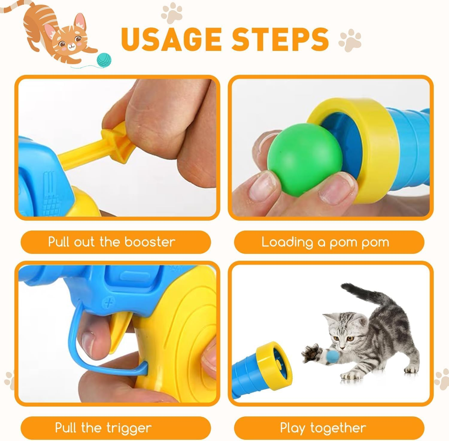 Interactive Cat Toys, Cat Ball Toy Launcher,Cat Ball Gun with 100Pcs Soft Pom Pom Balls and 50Pcs Plastic Balls,Shooting Gun Plush Ball for Indoor Pet Cat Exercise,Training,Chasing (150 PCS, Style 2) image number 2