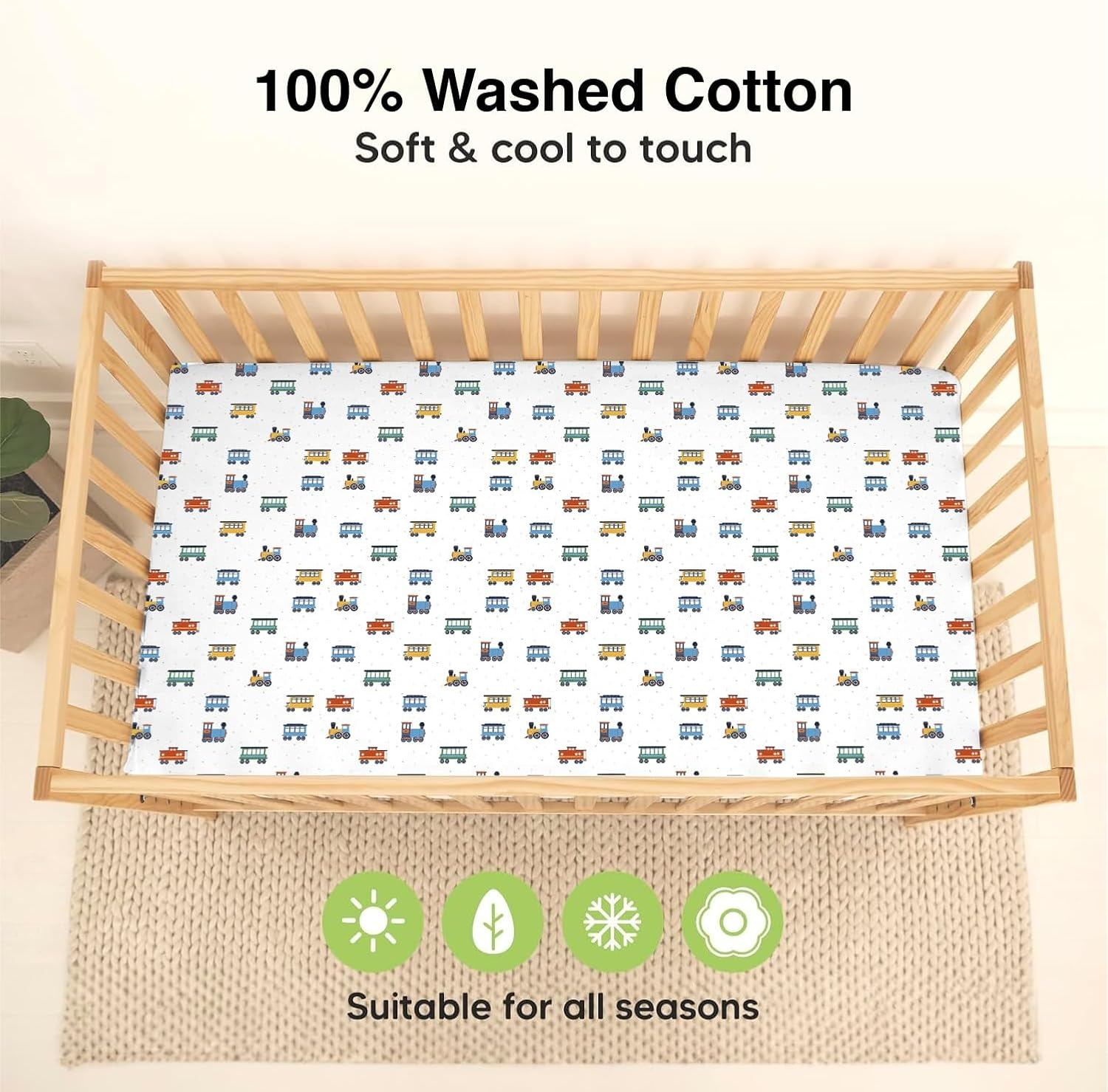 Waterproof Crib Sheets for Boys, Girls - 2-Pack 100% Cotton Cot Sheet. image number 3