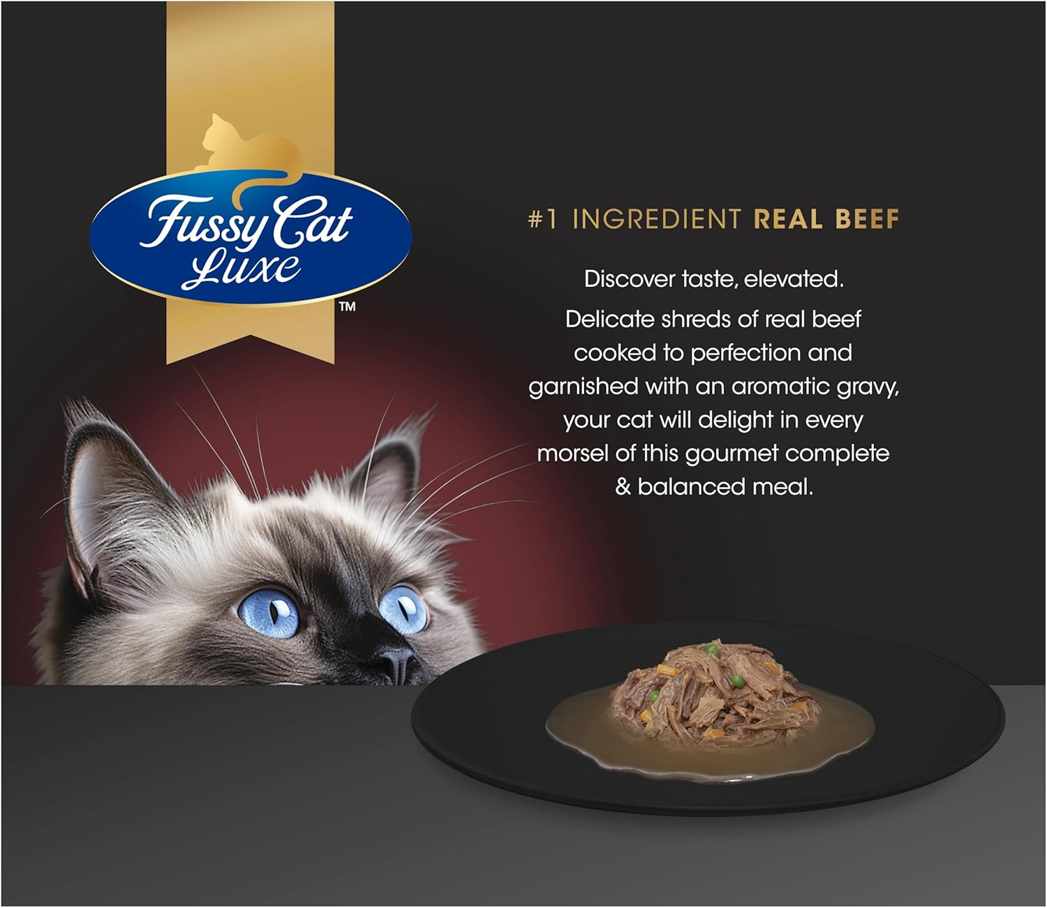 Fussy Cat Luxe Wet Dog Food, Beef Shreds Decadent Gravy 12X70G - Elevated Taste, Real Beef Shreds, Complete & Balanced, Australian Made Cat Food image number 2