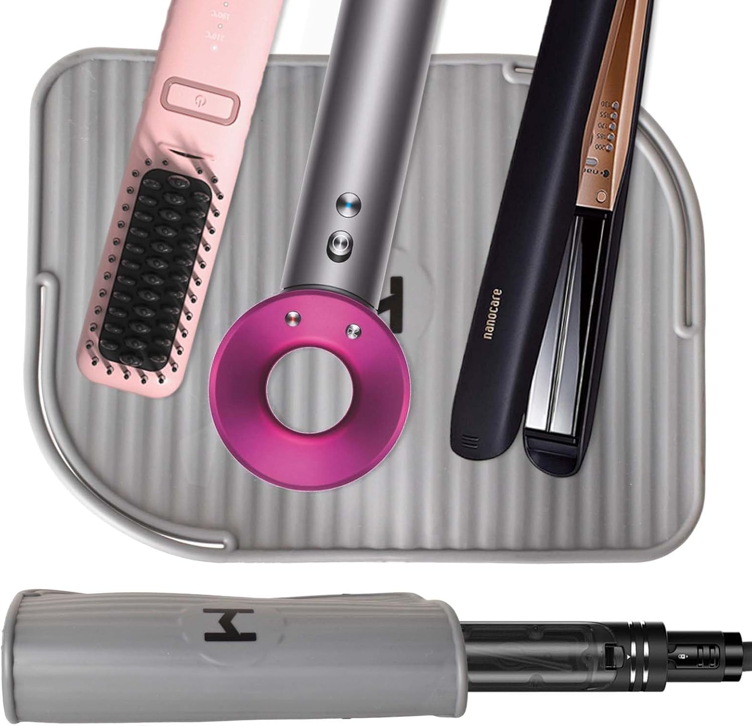 Heat Resistant Mat for Curling Irons, Hair Straighteners, Straighteners and Hair Styling Tools, Heat Resistant Silicone Non-Slip Mat to Protect Table from Burns, 21.8 X 16 Cm, Grey image number 2