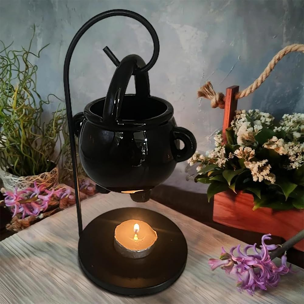 Hanging Cauldron Wax Melt Burner &ndash; Ceramic Witch Cauldron Oil Burner & Candle Holder for Essential Oils, Wax Melts & Incense, Gothic Pagan Wiccan Decor for Home, Rituals & Meditation image number 5