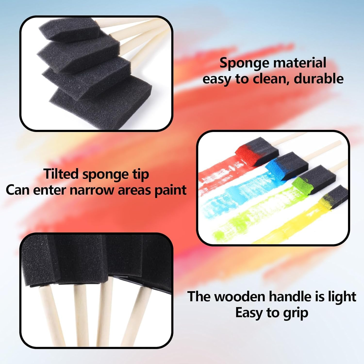 Wood Handle Sponge Paint Brushes,8Pcs Foam Sponge Wood Handle Paint Brushes,Foam Paint Brushes Black Sponge Brushes Wood Handle Foam Brushes,Wood Handle Sponge Paint Brushes Foam Brushes for Painting