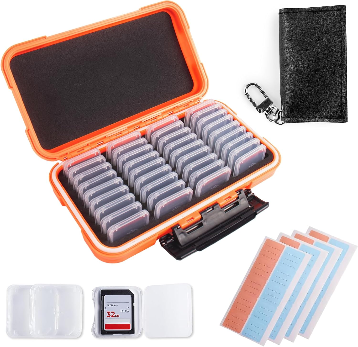 Micscrew 36-Slot SD Card Holder Case | Waterproof Memory Card Organiser with 36 Clear Holders & 40 Labels | Storage Protector for SD/SDHC/SDXC/TF Cards
