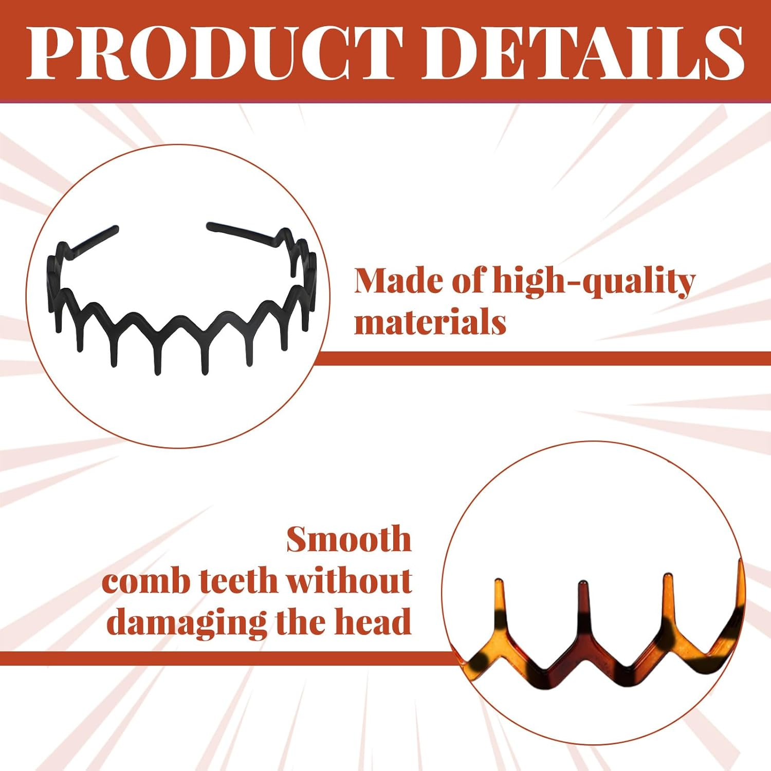 Zig Zag Headband, 4Pcs Headbands for Women, Hair Band, Zig Zag Black Plastic Sharks Tooth Hair, Tooth Comb Hairband Wavy Zigzag Headband, Plastic Hair Hoops Zigzag Hair Band for Women Men image number 4