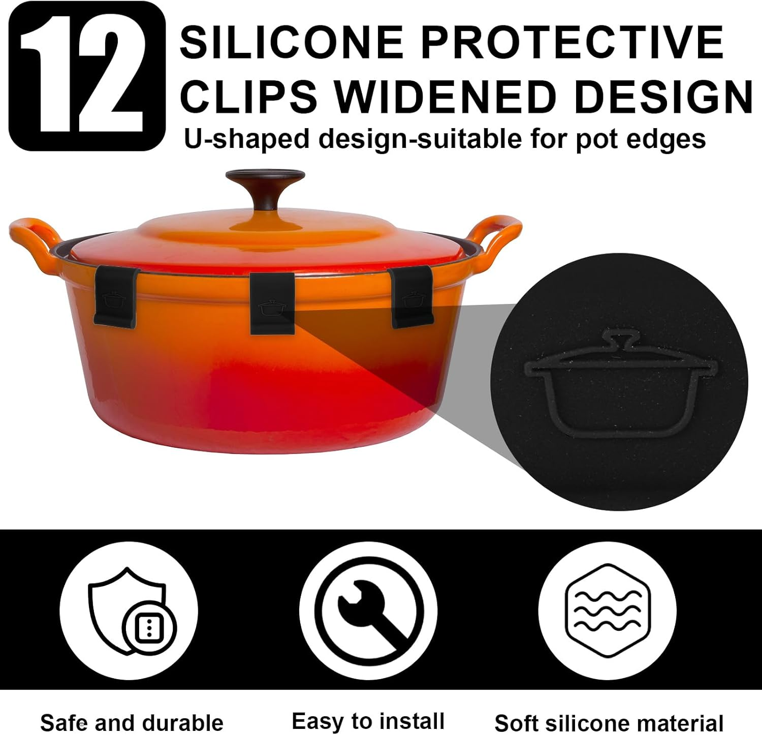 12Pcs Dutch Oven Lid Protectors, Thickened Cookware Protectors for Stacking Bumper Protectors Silicone Replacement Panclips for Display and Storage Dutch Oven Pots (Black) image number 4