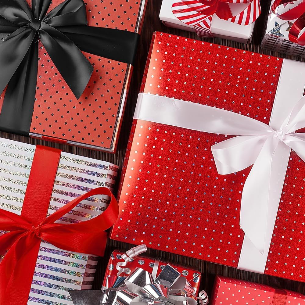 Red Ribbon for Flower Bouquet Red Satin Ribbon for Gift Wrapping 3/8 in 25 Yards Red Hair Ribbons for Women Red Gift Ribbons Red Christmas Ribbon Balloon Ribbon Lei for Invitation Floral - Red image number 2