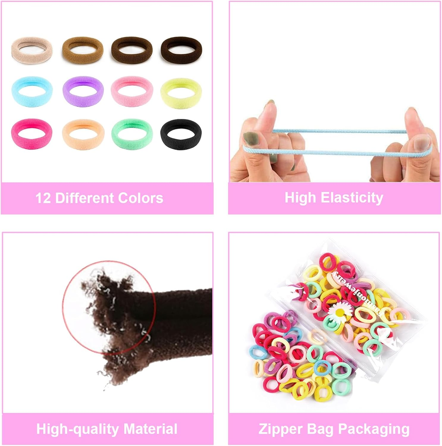300PCS Baby Toddler Hair Ties, Cotton Seamless Hair Bands for Kids Girls Women, Fashion Braid Hair Holders 1.0Inch image number 1