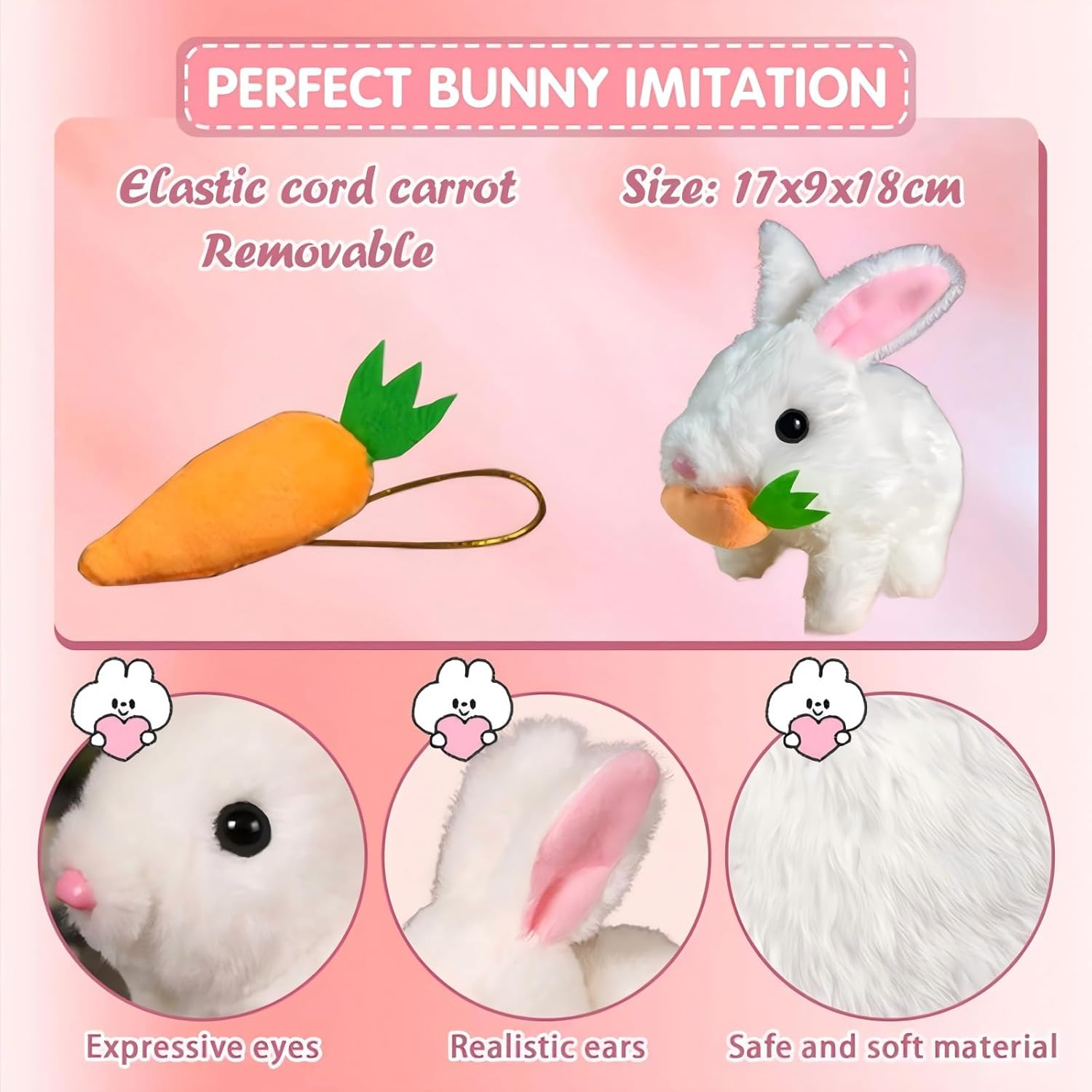Bunby Cute - Easter My Realistic Bunny Toy for Kids, Interactive Realistic Rabbit Toy - Jumping, Twitching, and Shaking Ears, Bunny Toys, Bunbi (Brown) - Gray image number 7