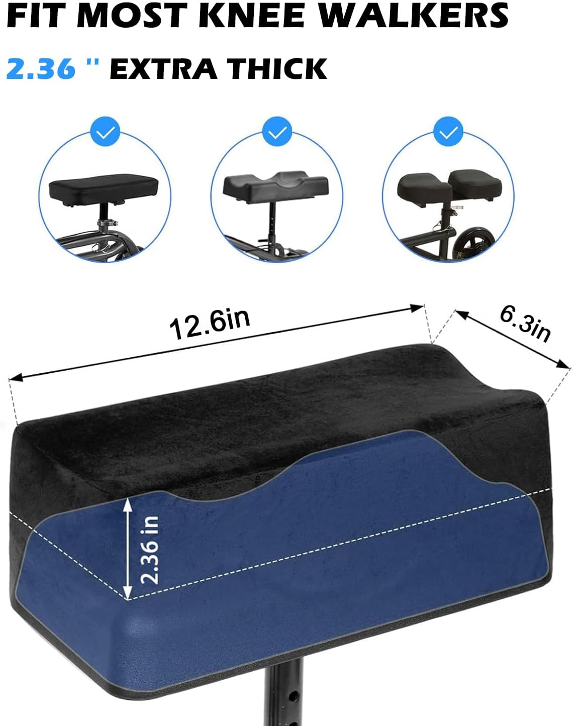 Knee Scooter Cushion Cover, Knee Scooter Pad for Comfort, Memory Foam Cushion Knee Walker Accessories with Removable Cover, 2'' Thick Fits Most Knee Walker Models image number 5