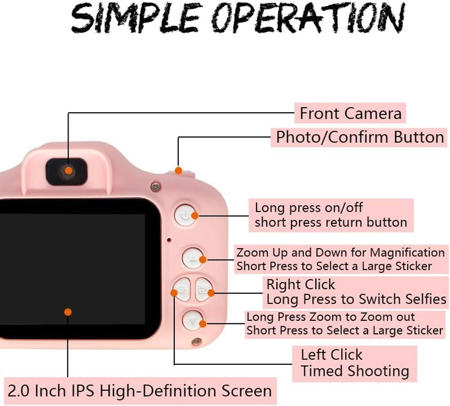 Kids Camera Gifts for 3-8 Year Old Boys Girls, IGGDOQI Children Digital Camera with Silicone Cover, HD Video 2 Inch Screen for Outdoor Play with 32GB TF Card & Card Readers for Boys Girls Gift (Pink) - Green image number 6