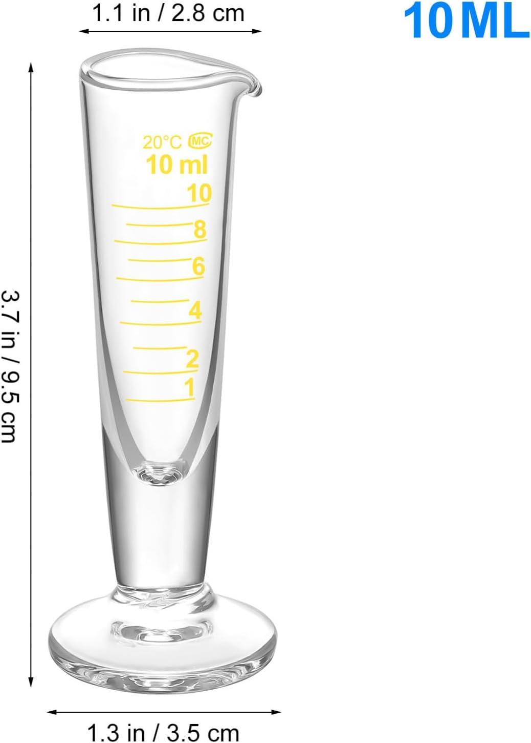 Cabilock 10Ml Professional Lab Graduated Measuring Cup with Spout Wide Mouth Glass Conical Beaker Laboratory Measuring Scale Cup Experiment Tool Accessories