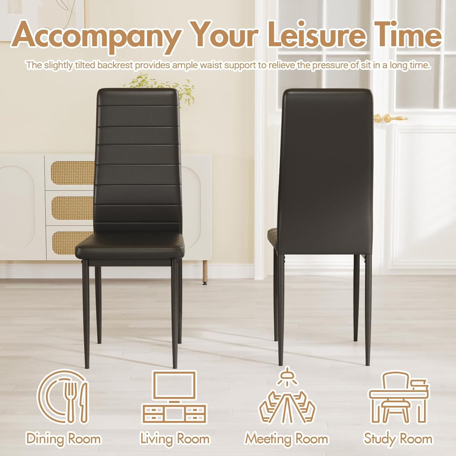 Advwin Dining Chairs Set of 4 Kitchen Chair Reading Seating Nursing Seats Home Furniture for Dining Room Living Room Cafe Meeting Room PVC Black image number 1