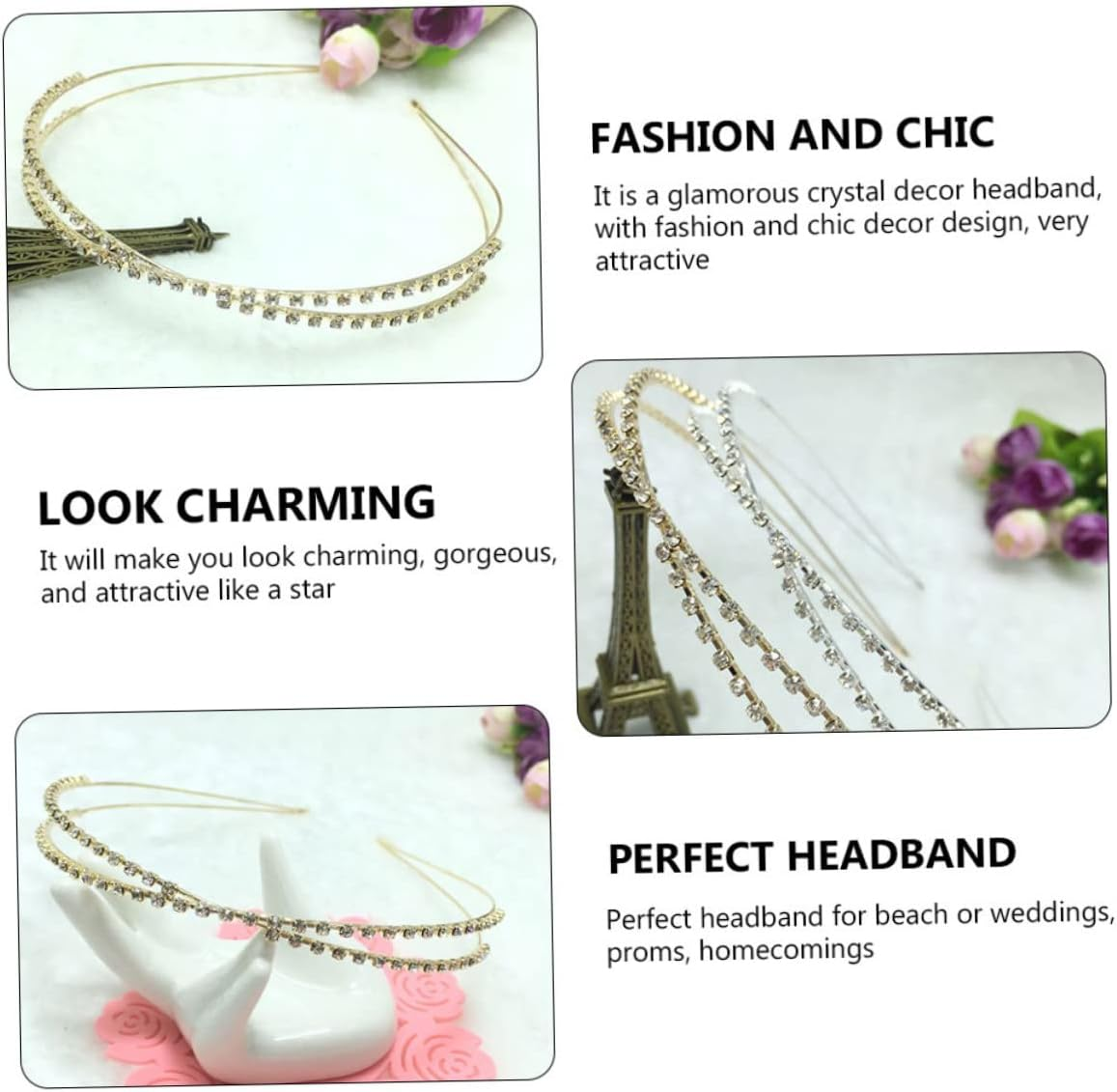 Mikinona 2Pcs Jewelled Headband Rhinestone Women Headband Shiny Bead Hair Bridal Hair Accessories image number 6