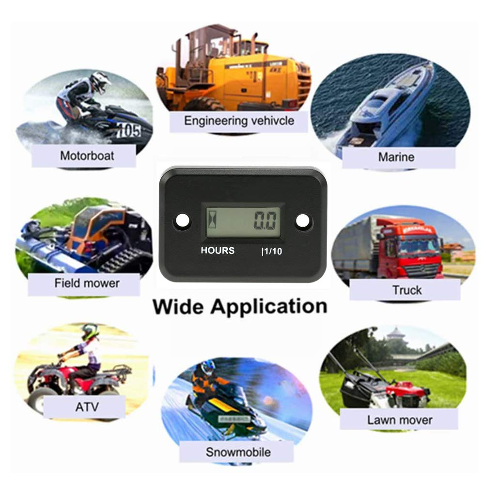 Inductive Hour Meter, Floor88 Waterproof LCD Digital Tach Hour Meter Inductive Hour Tachometer for Marine Motorcycle ATV Snowmobile Boat Ski Dirt Bike Lawn Mower Gas Engine Generator (Black) - Red image number 4