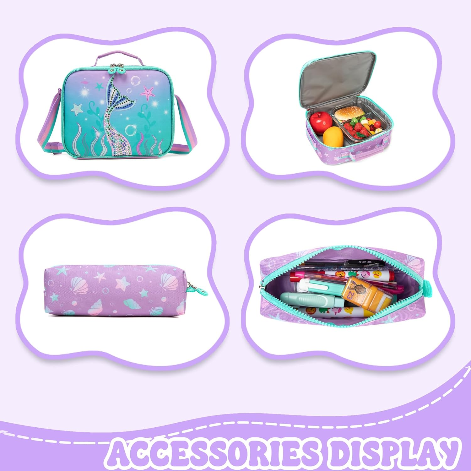 MYHSBYO School Backpacks for Girls Boys Kids Backpack with Lunch Bag for Elmentary Preschool Students - A Green Unicorn image number 2