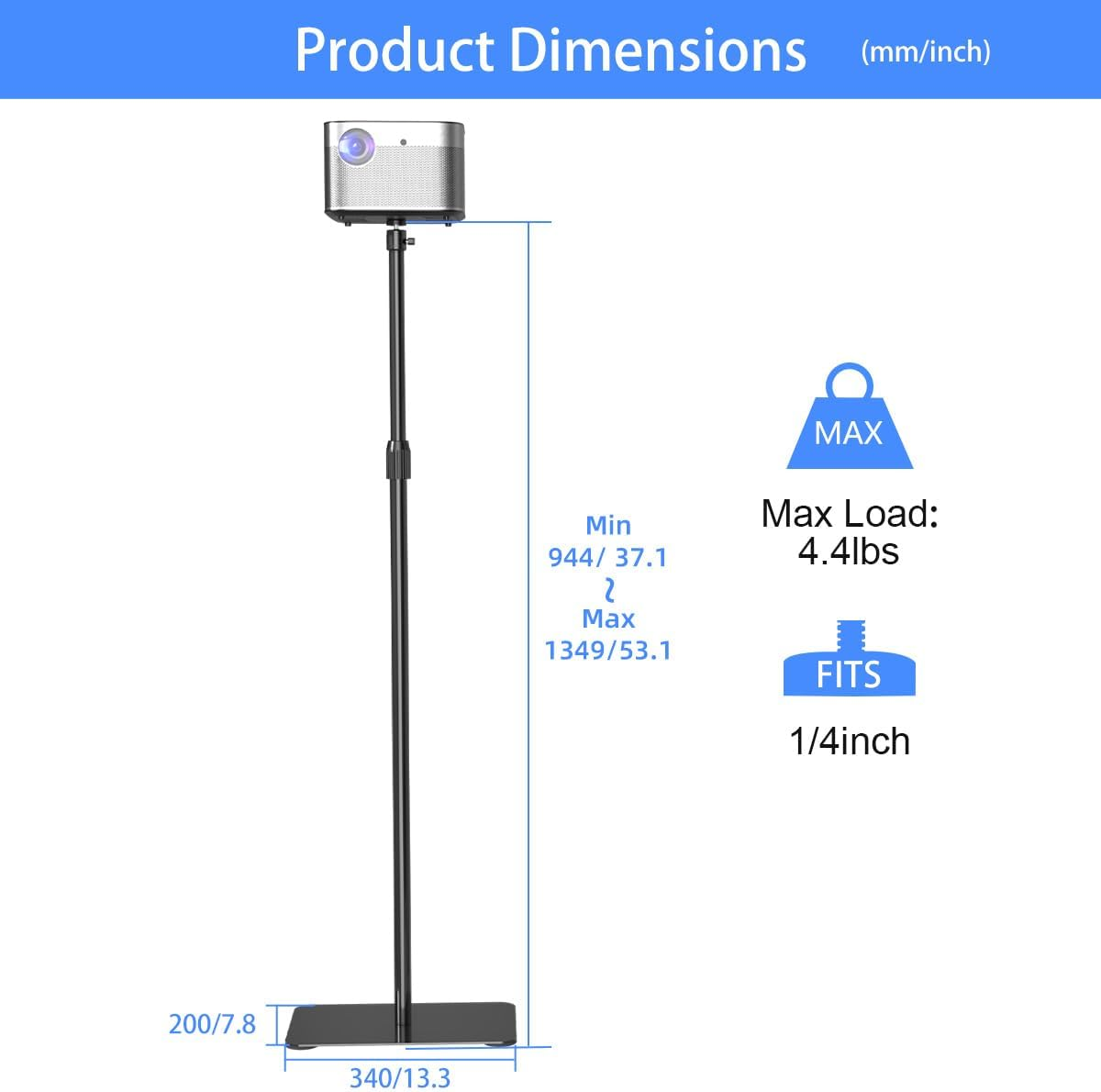 Suptek Projector Stand 360&deg;Swivel, Height Adjustable 39.9-54.5Inch, Mini Projector Mount Bracket, Compatible with Home Office Video Vlog DVR Camera, PR001F image number 3