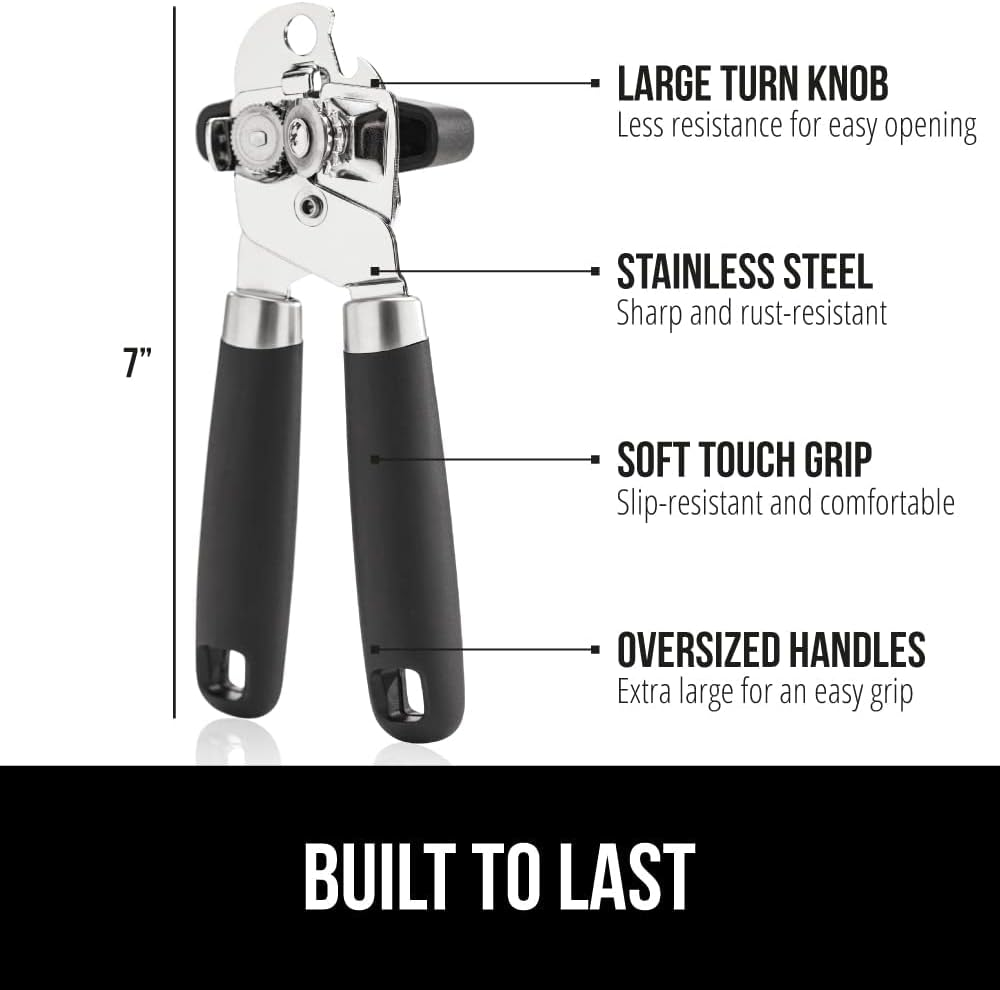 FIREYUN Can Opener Manual 2-In-1 Heavy Duty Manual Can Opener - Rust-Proof Stainless Steel with Smooth Edge, Soft-Touch Handle, Oversized Easy-Turn Knob for Large Lids - Black image number 4