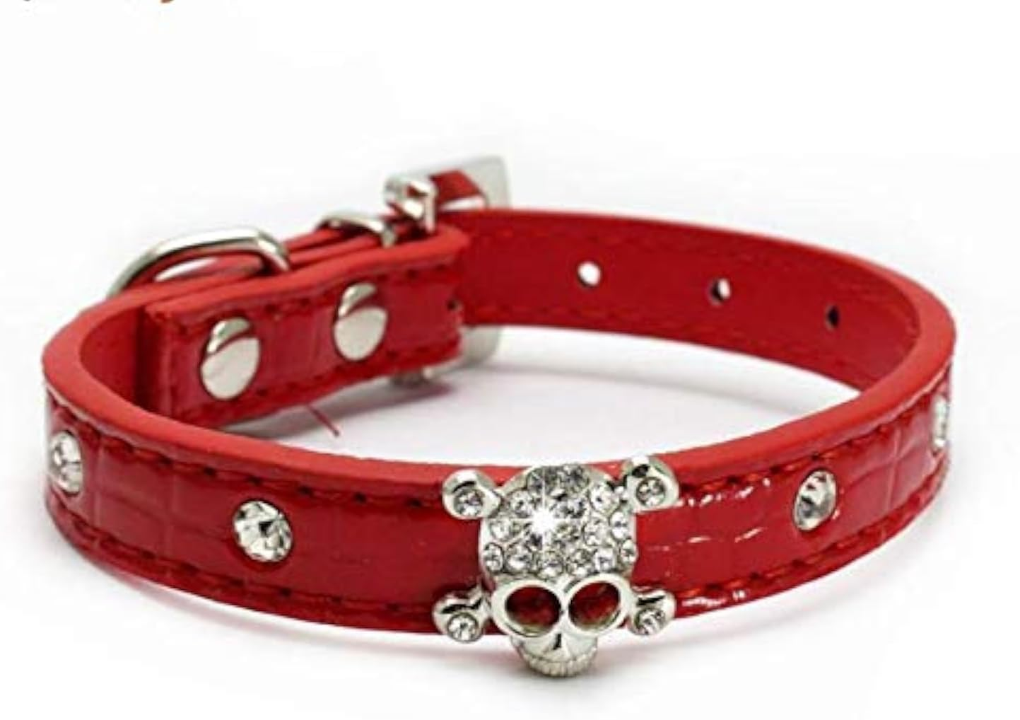 Haoyueer Cute Dazzling Sparkling Elegant Fancy Skull Diamond Crystal Rhinestone Leather Small Pet Dog Cat Collar Puppy &hellip; (M, Black)