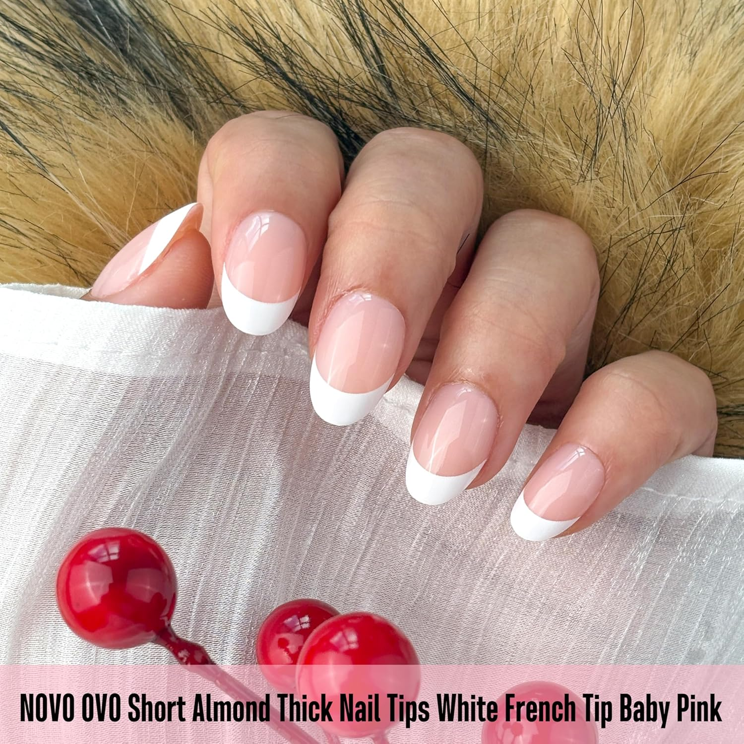 NOVO OVO Extra Short White French Tip Almond Nail Tips, Press on Baby Pink, Thick Short Almond Nail Tips, Soft Gel Nails for Extension, Need Builder Gel for DIY X 16 Sizes, Pack of 224 - Almond Extra Short Thick Nail Tips 224_Eu image number 4