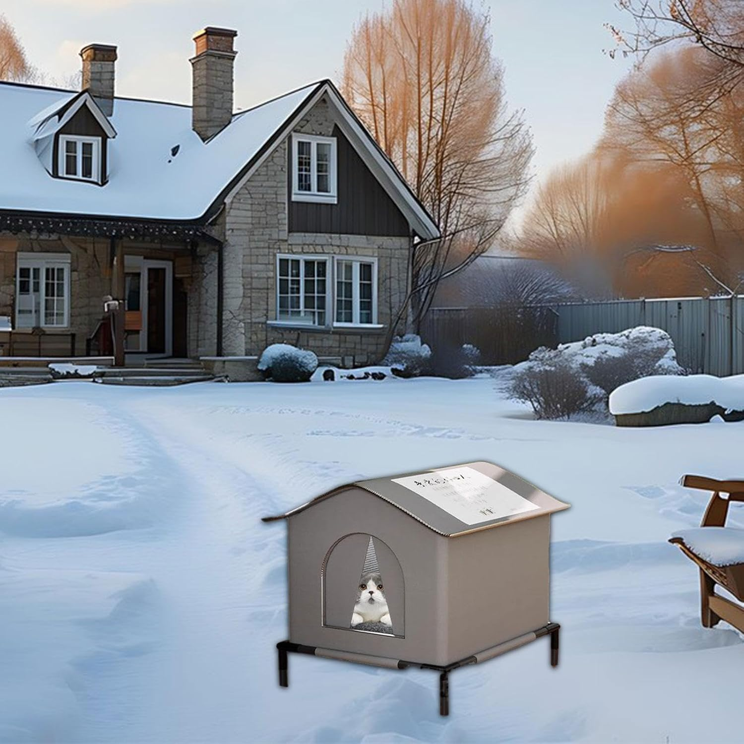 Folpus Outdoor Cat House Kitty Pet House,Pet Supplies,Dog House,Warm and Insulated Cube Cat Shelter Elevated for Porch outside Barn, L image number 3