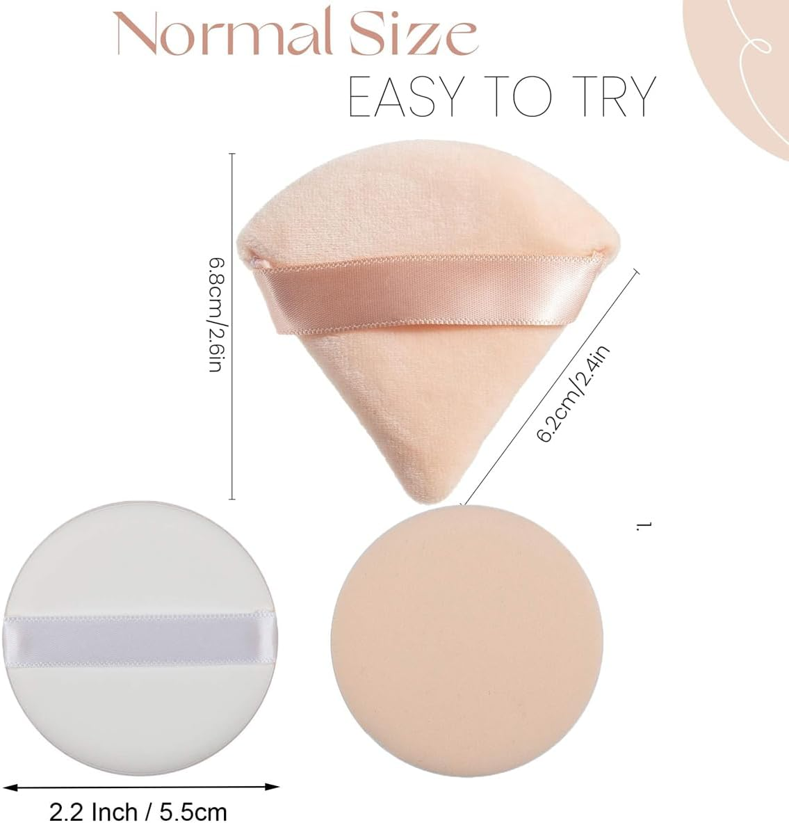 Powder Puff Velour Triangle Powder Puff and 4Pcs round Makeup Puff, Reusable Face Sponge with Strap, Soft Face Beauty Puffs image number 2