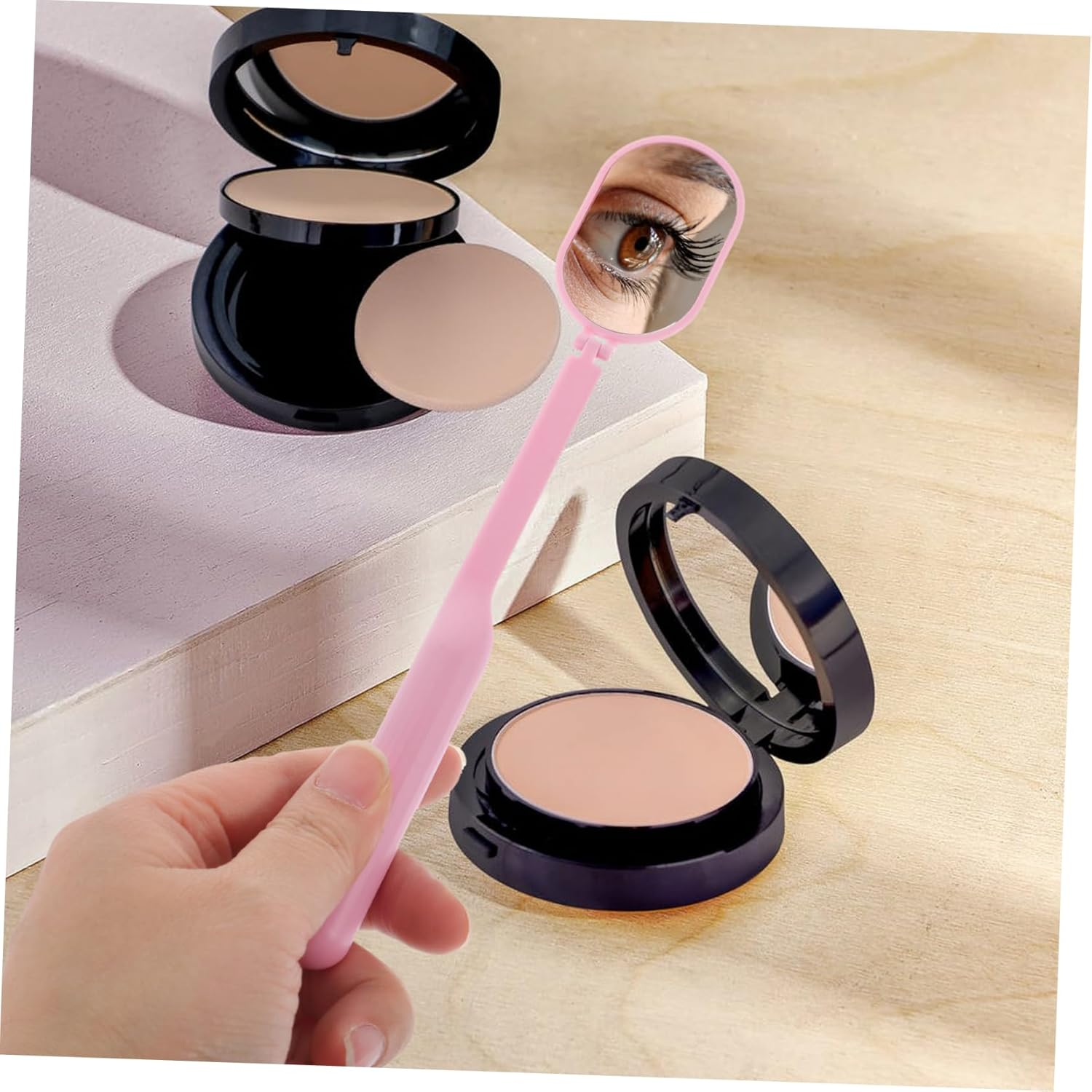 Pink Handheld Lash Extension Mirror Portable Eyelash Check Mirror for Lash Techs Foldable Rotating Design for Salon Use image number 1