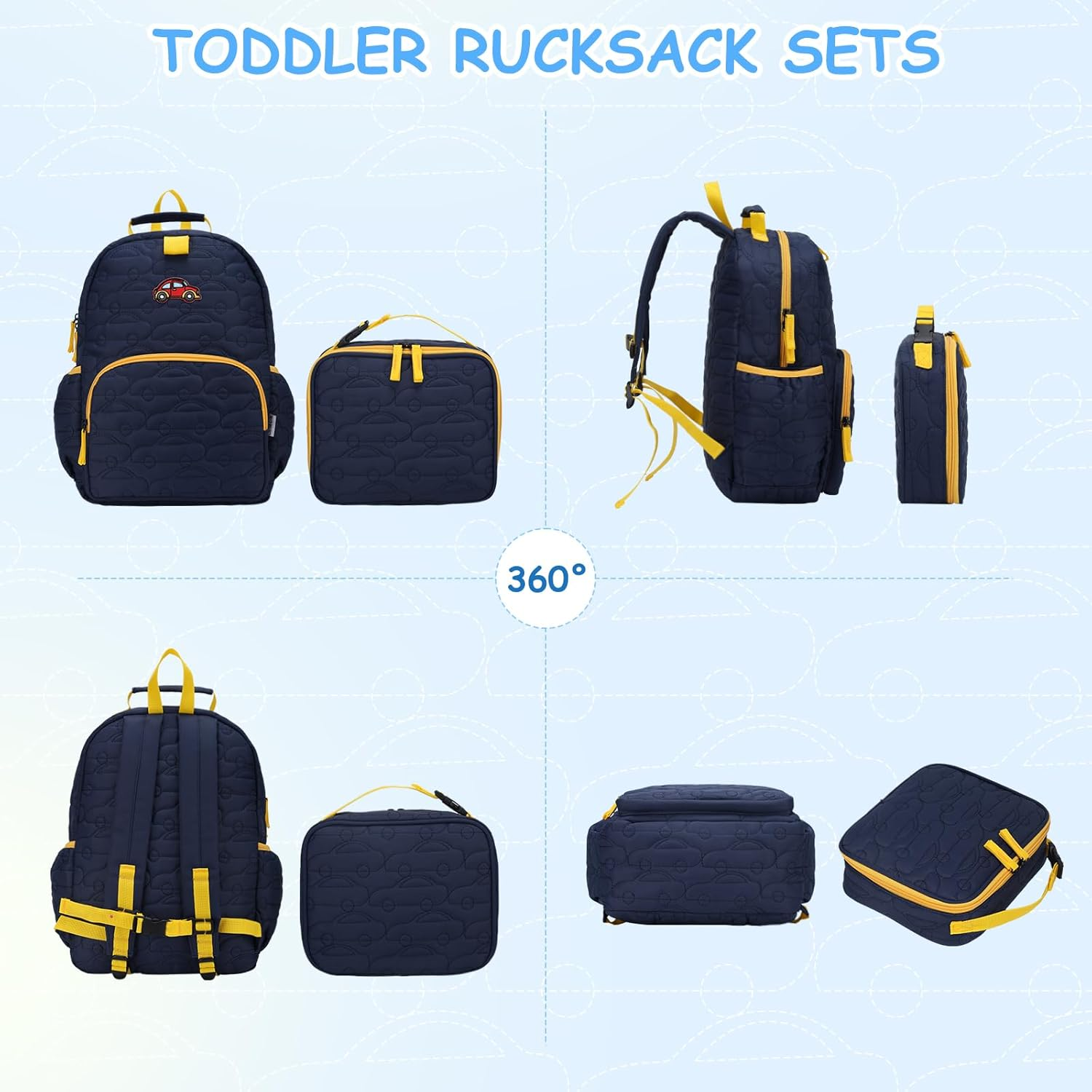 Toddler Backpack for Boys Girls,Chase Chic Puffer Cute Lightweight Preschool Backpack with Lunch Box Set for Daycare Kids - Blue Car image number 3