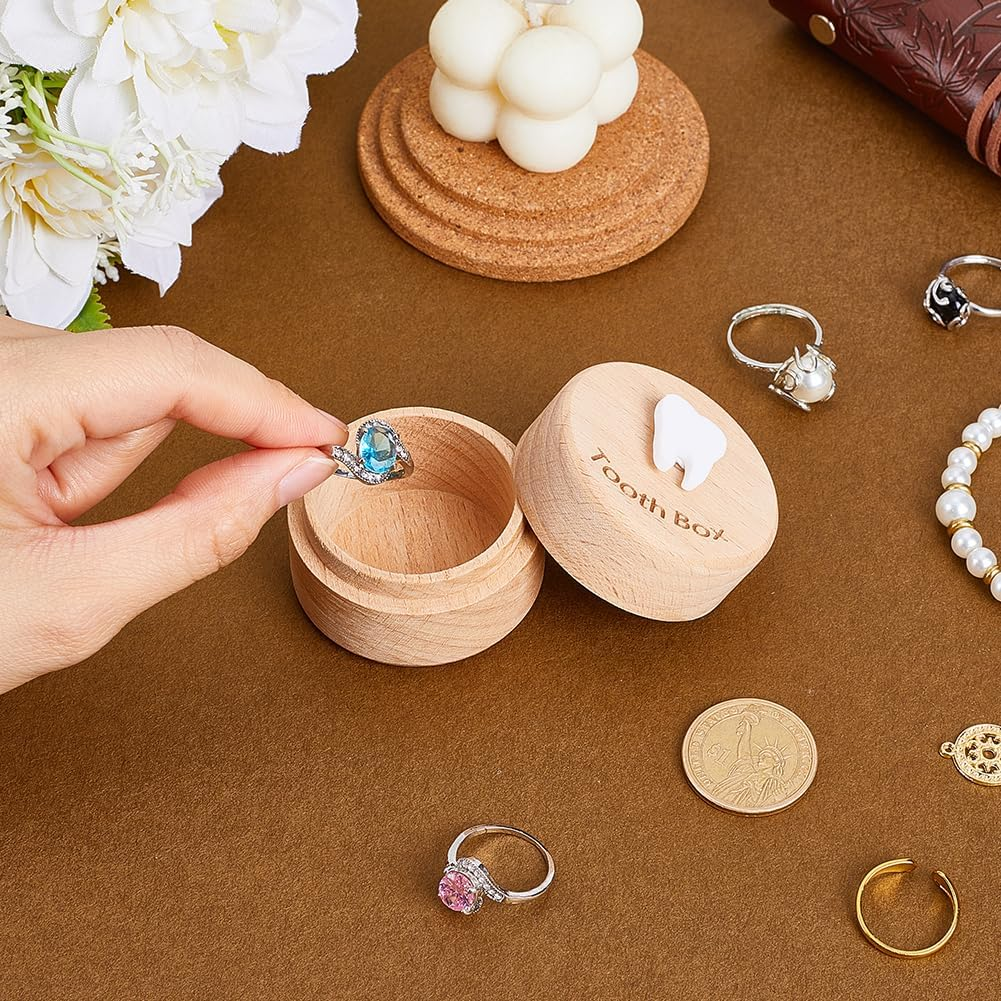 1Pc Wood Tooth Storage Box with White Tooth Pattern Wooden Teeth Keepsake Organizer Boxes Memory Box for Parents Teeth Collection Storage image number 3