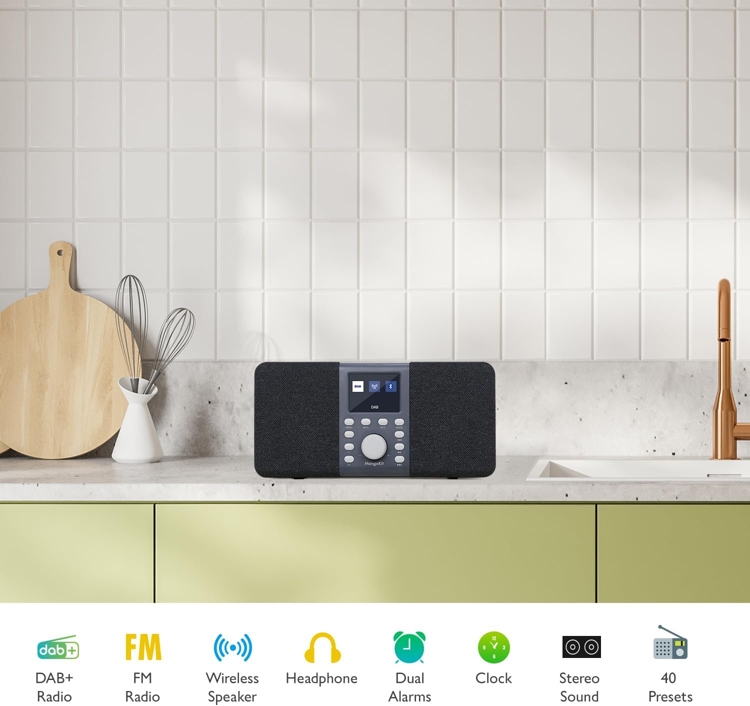 MD5 DAB DAB+ FM Digital Stereo Sound Radio, Portable, 20 Presets Stations, Headphone Port, Wireless Speaker - Dark Grey image number 4