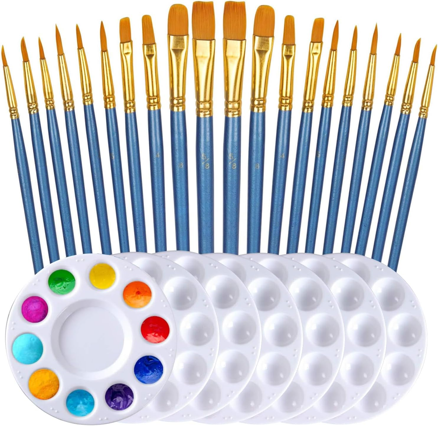Paint Brushes Palettes Set, Fyvadio 20Pcs Nylon Hair Brushes and 7 Paint Palette, Artist Brushes for Acrylic Oil Watercolor Canvas Face Rock Painting Party Painting image number 6