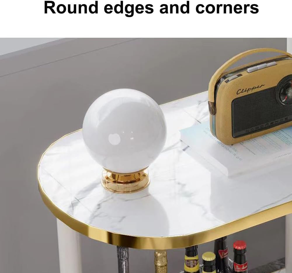 Hbluefat Modern End Table with Wheels, Rolling Sofa Side Table, 3-Tier Nightstand with Storage Shelves, Wood Bedside Table for Small Space, Living Room, Bedroom (Walnut Wood+Golden Edge) image number 1