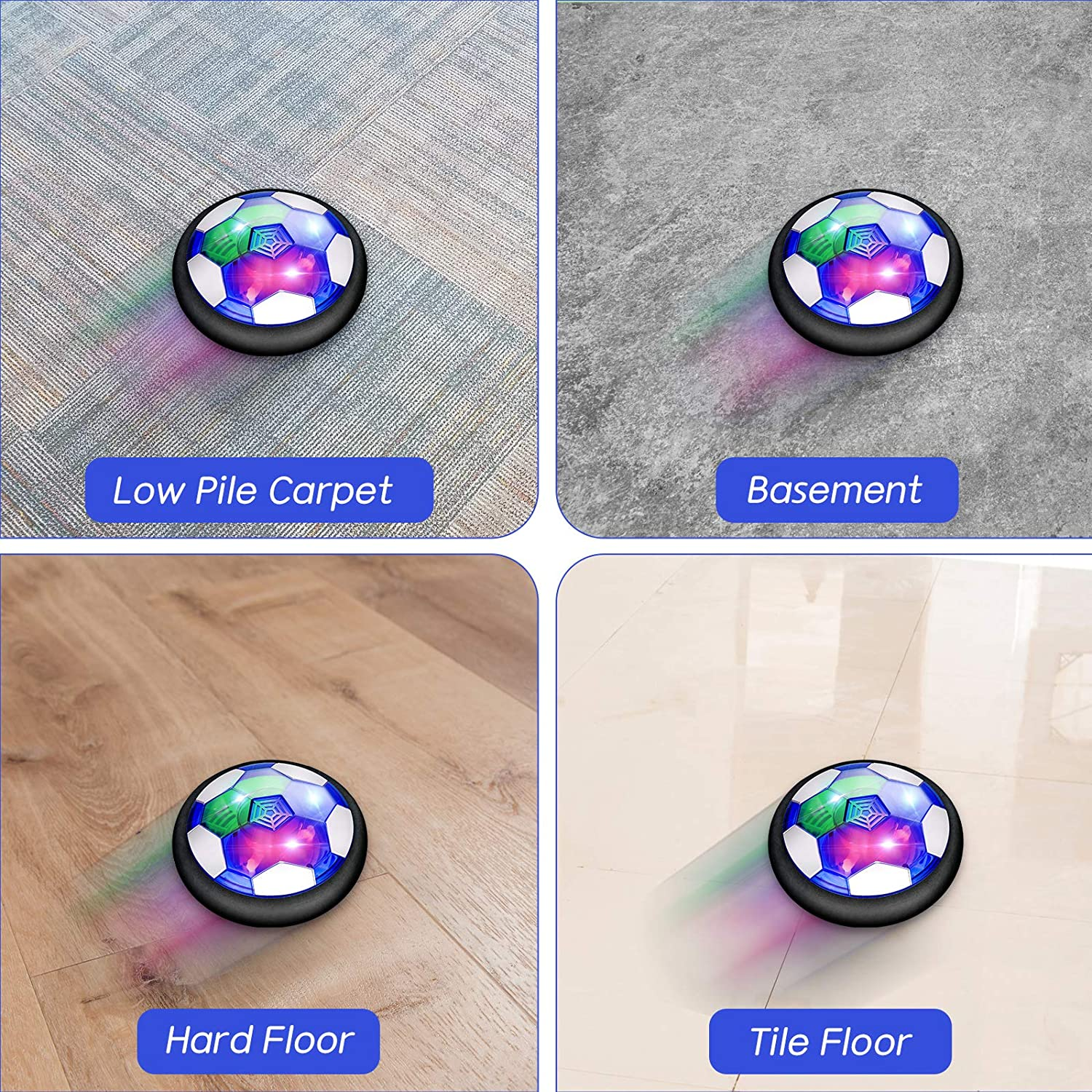 OASO Kids Toys Hover Hockey Soccer Ball Set with 3 Goals, Rechargeable Floating Air Soccer Ball with Led Light and Foam Bumper, Indoor Outdoor Sport Games Toys Gifts for Boys Girls Aged 3 4 5 6 7 8-12 image number 3