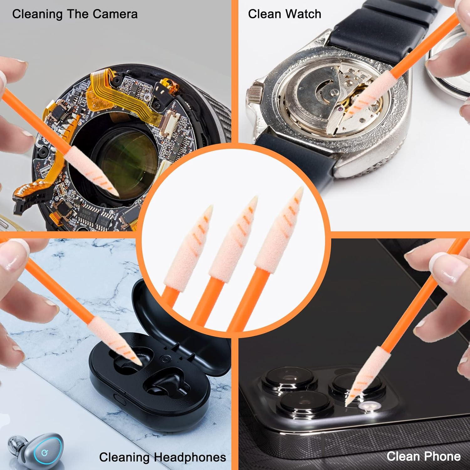 Wellgler'S Foam Tip Cleaning Swabs，Cleaning Kit for Electronic, Gun Cleaning or Clean Solenoid Valves（Ideal for Cleaning Narrow Gaps or Tracks） (Orange 200) image number 1