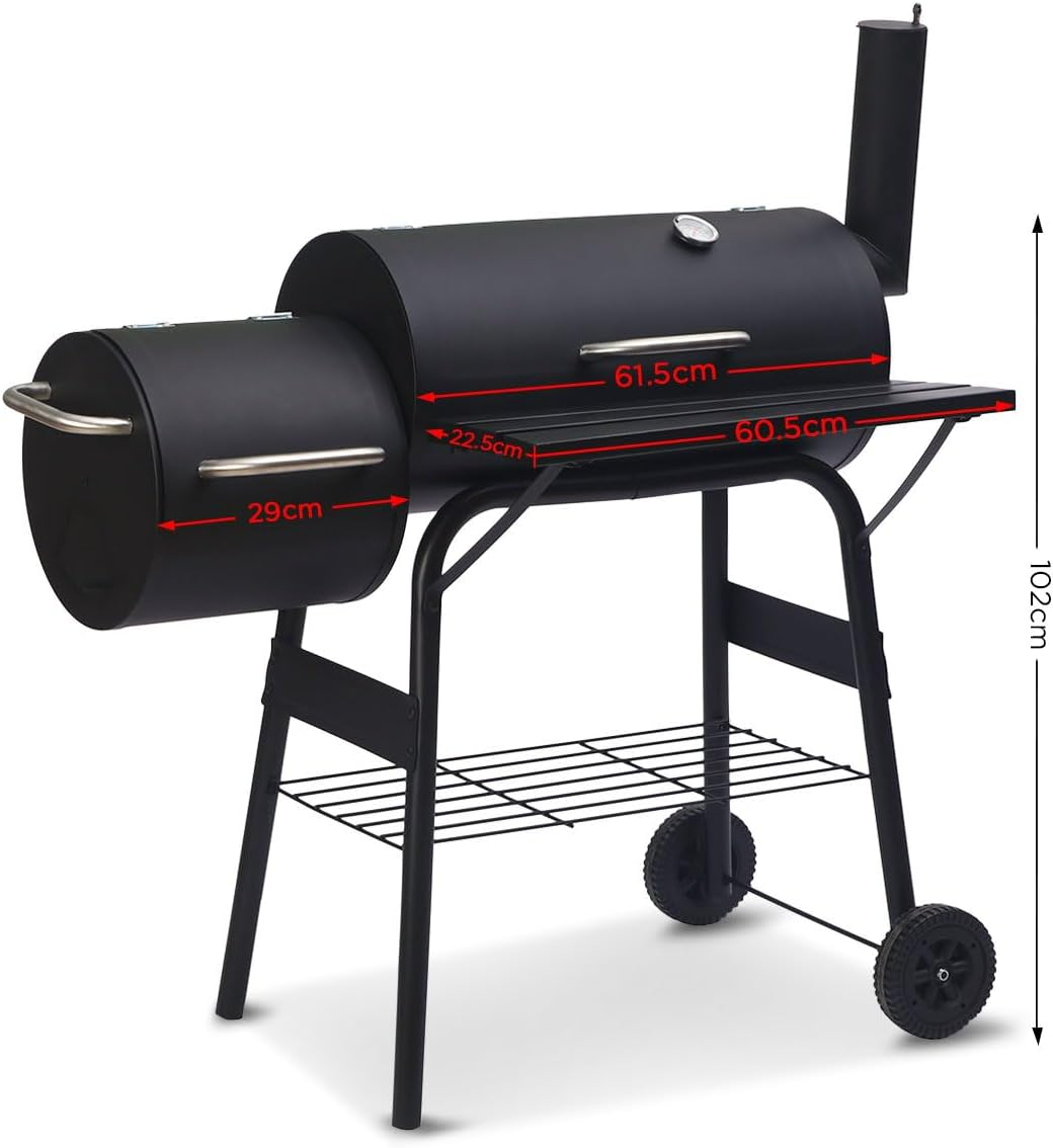 Wallaroo 2-In-1 Portable Barbecue Grill & Offset Smoker with Thermometer & Work Shelf - Heavy-Duty Outdoor BBQ Smoker with Wheels & Charcoal Storage Rack for Camping Hiking Parties & Picnics image number 6