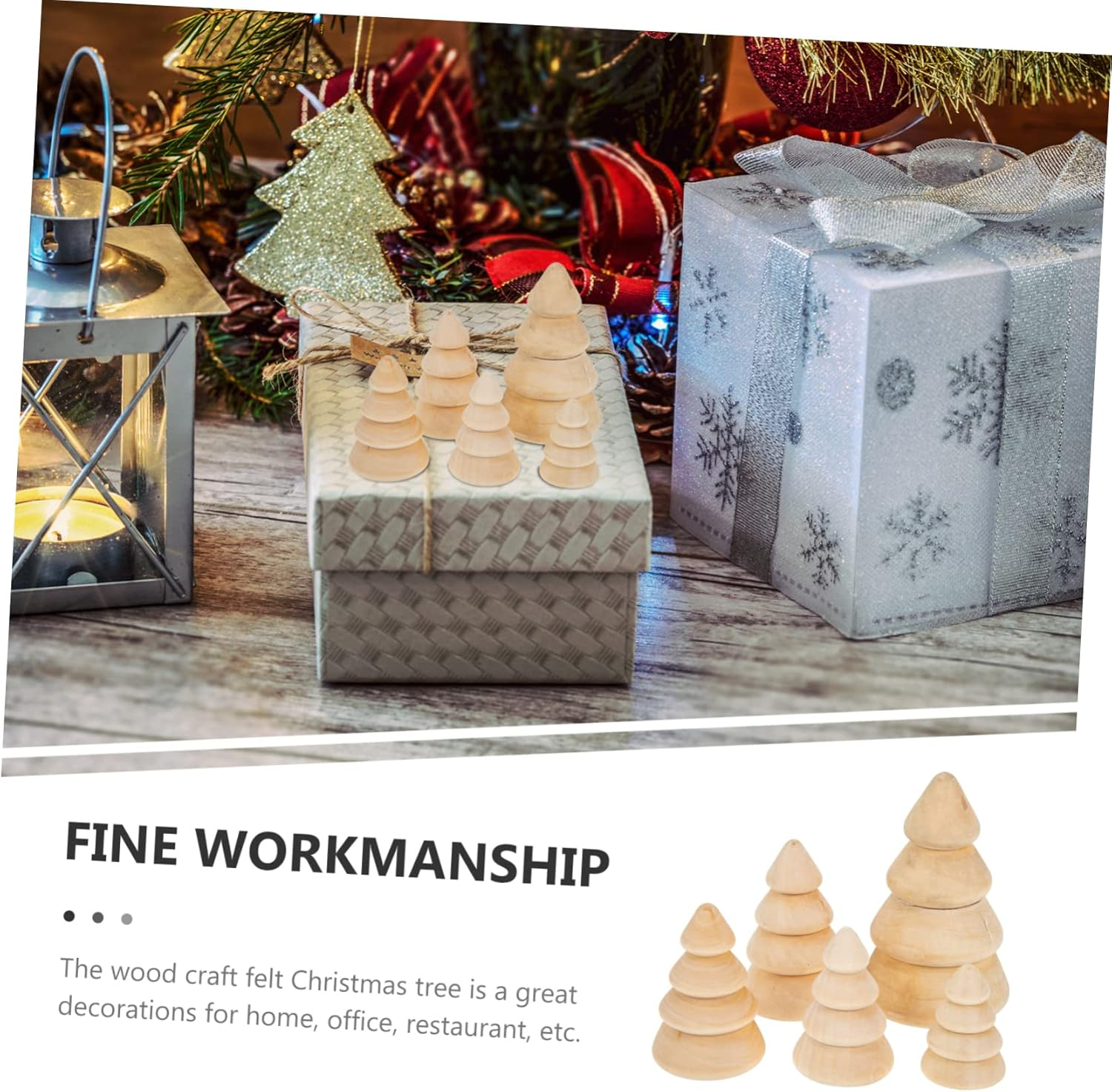 Wooden DIY Christmas Tree Decor Set 5Pcs Large Natural Xmas Tree Ornaments Festival Desktop Decoration for Holiday Home Display image number 3