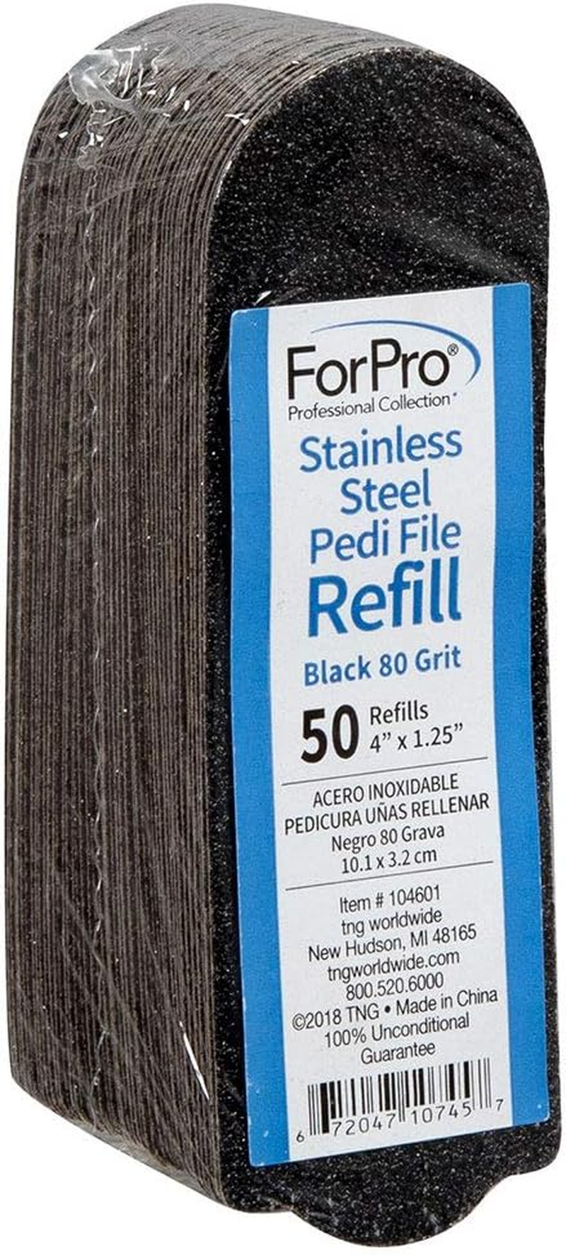 Forpro Professional Collection Stainless Steel Pedi File Refill, 100 Grit, Black, Ez-Strip Peel Pedicure Refill Pads, 1.25 W X 4 L, 50-Count