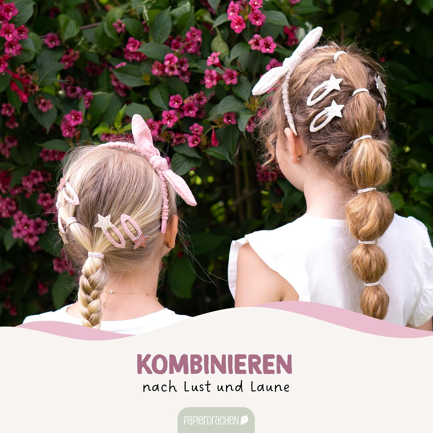 Papierdrachen Special Hair Accessories Set with Headband, Glitter Hair Clips, Hair Bobbles Combined with High-Quality Muslin Fabric - Light Pink - for Girls and Women image number 3