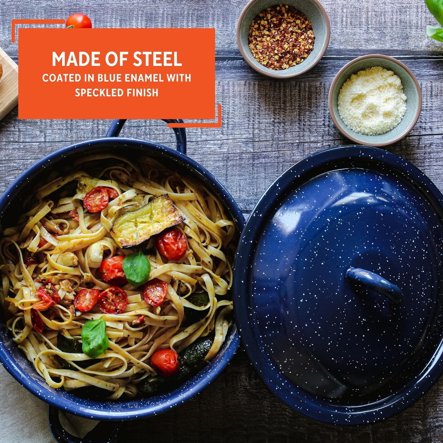 IMUSA USA C20666-1063310W Speckled Stock Pot with Lid 6-Quart, Blue image number 2