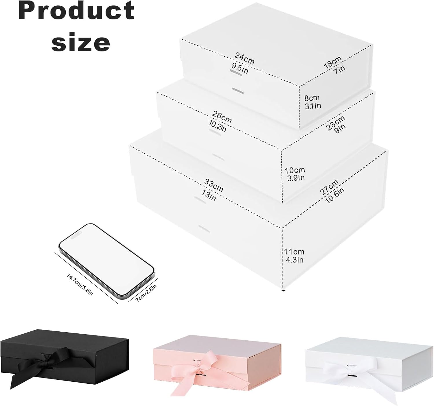 5Pcs Elegant White Box for Gift, Bride Gift Box, Magnetic Gift Box with Ribbon, Gift Boxes for Presents, Baby Gift Box, White Bridesmaid Boxes, Paper Mache Boxes (White, 25X22X9, 5PCS) image number 2