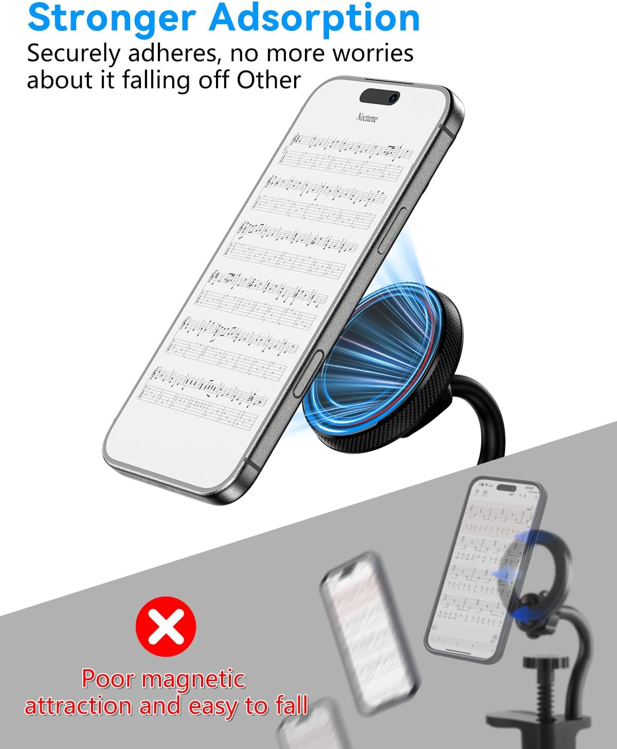 ALAFLY Guitar Head Phone Holder - Universal Smartphone Mount for Guitar, Bass, Ukulele, 360&deg; Rotating & Adjustable Ideal for Video Recording/Live Streaming/Online Teaching image number 3