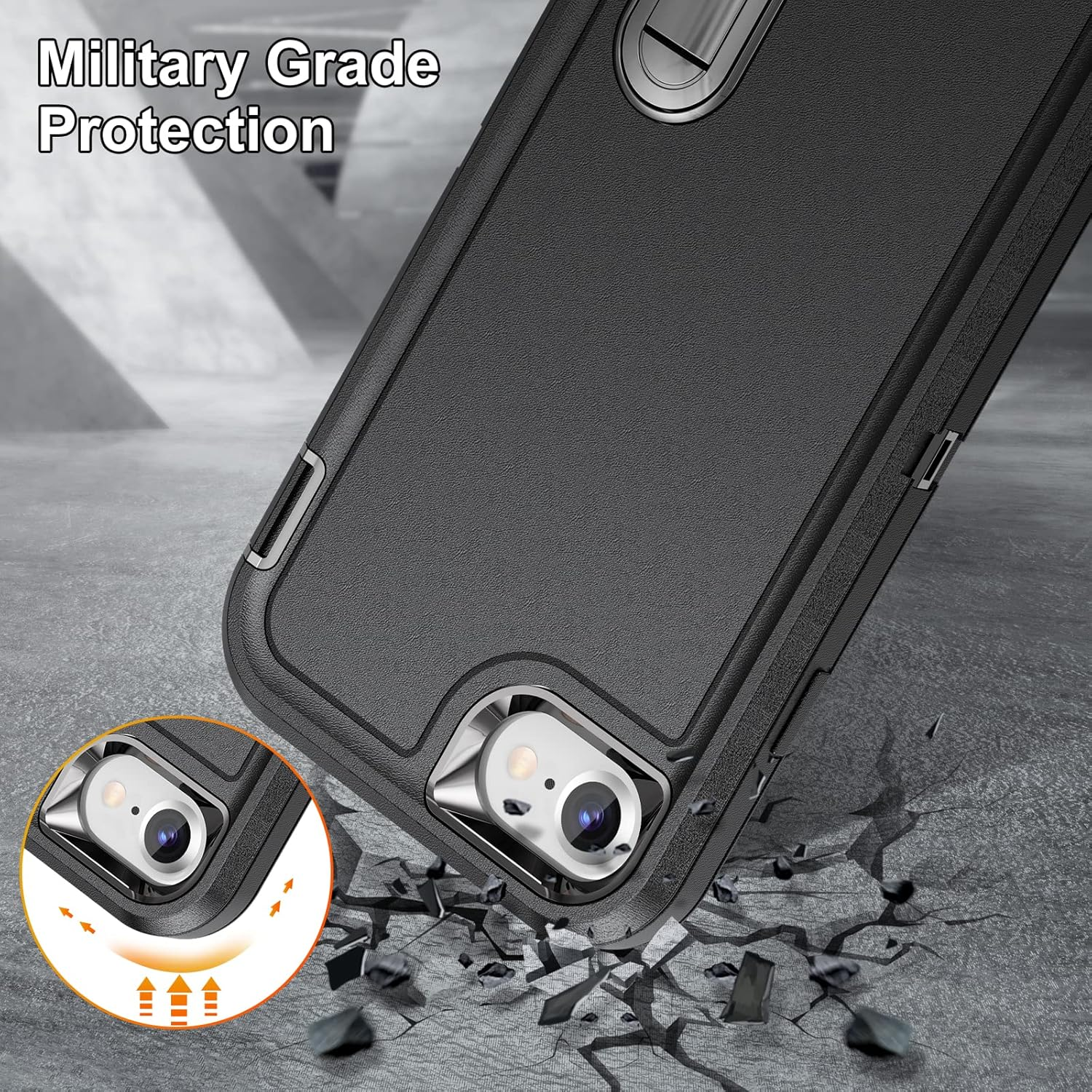 Shockproof Case for Iphone SE 3/2 (2022/2020),Iphone 8/7/6 with Kickstand,Military Grade Drop Protective,Heavy Duty Hard Back 3-Layer Protective Phone Cover for Iphone SE/6/7 /8 (Black) image number 1