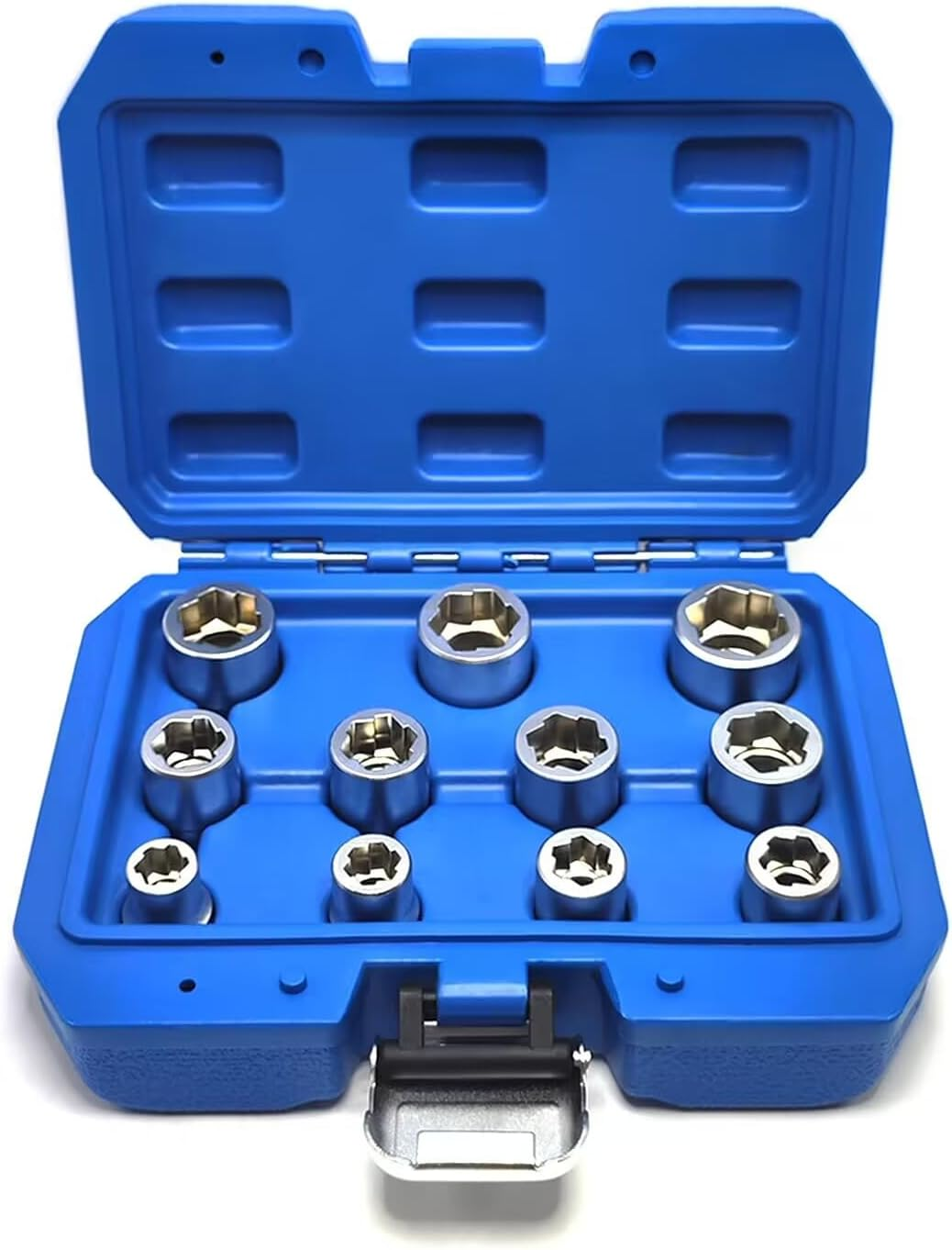 JEUCLEL 5PCS Twist Lug Nut Socket Set - 1/2 Inch Drive Damaged Nut Lock Remover Extractor - Rusted & Strip & Stripped & Stuck Locking Nut Removal Tool Kit with 17Mm 19Mm 21Mm 22Mm Sockets