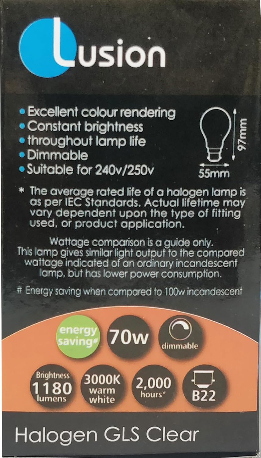 10 X 70W Clear Halogen Light Globes Bulbs Lamps BC Bayonet Cap B22 70W = 100W Warm White Dimmable image number 6